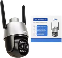 PNI House IP574 vaizdo stebėjimo kamera su „Wi-Fi“, PTZ, dvigubu objektyvu 4MP + 4MP, 10X optiniu priartinimu, IP65