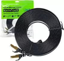 Plokščias tinklo kabelis S/STP CAT7 PNI U7075B, 2 x RJ45, 4 laidų poros, 32AWG, varinis, 10Gbps, 600 MHz, 7,5m, juodas