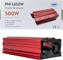 Dėžutė su 20 vienetų PNI L650W įtampos keitiklių, dvigubas maitinimo šaltinis 12V/24V, 230V išėjimas, 500W, modifikuota sinusinė banga, 5V 500mAh USB jungtis, su pridedamais maitinimo gnybtais ir cigarečių degiklio kištuku