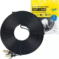 Plokščias tinklo kabelis S/STP CAT7 PNI U7150B, 2 x RJ45, 4 laidų poros, 32AWG, varinis, 10Gbps, 600 MHz, 15m, juodas