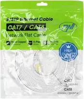 Plokščias tinklo kabelis S/STP CAT7 PNI U7050W, 2 x RJ45, 4 laidų poros, 32AWG, varinis, 10Gbps, 600 MHz, 5m, baltas