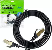 Plokščias tinklo kabelis S/STP CAT7 PNI U7015B, Patch, 2 x RJ45, 4 laidų poros, 32AWG, varinis, 10Gbps, 600 MHz, 1.5m, juodas