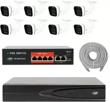 NVR POE PNI House IP810 vaizdo stebėjimo rinkinys, 8 PNI IP8POE kameros, POE komutatorius ir kabeliai komplekte