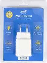 PNI CHG300 maitinimo adapteris su USB C prievadu, QC3.0, PD3.0, PPS ir USB-A prievadu, 30W