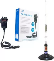 CB PNI Escort HP 62 radijo stoties komplektas, ASQ, RF Gain ir CB PNI ML70 antena su 145 mm magnetiniu pagrindu