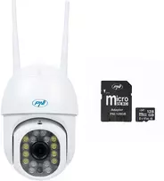 PNI IP440 WiFi, PTZ, 4MP belaidžio vaizdo stebėjimo kameros komplektas ir pridedama PNI 128GB MicroSD atminties kortelė