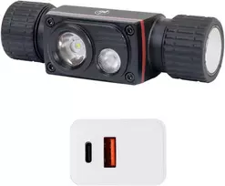 PNI Adventure F80 dvigubas LED galvos žibintuvėlis, 1000 lm, 6W, 2200 mAh, IP68, pakuotėje yra PNI CHG300 maitinimo šaltinis