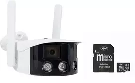 PNI IP590 vaizdo stebėjimo kamerų komplektas, belaidis, su IP, dvigubas objektyvas, 2 x 2MP + PNI 128GB MicroSD atminties kortelė su SD adapteriu