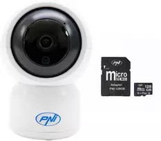 PNI IP390T 1080P vaizdo stebėjimo kameros komplektas su PTZ WiFi H264+MicroSD atminties kortele PNI 128GB su SD adapteriu
