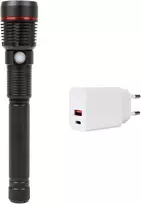 Aliumininis žibintuvėlis PNI Adventure F450, su fokusavimo funkcija, BOOST, LED 20 W, 1500 lm iki 450 m, 4400 mAh, IPX5, su pridedamu PNI CHG300 maitinimo šaltiniu