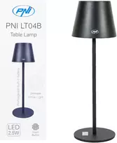 PNI LT04B stalinė lempa su 2,5W LED, 1200 mAh baterija, įkrovimas per USB-C, 150 liumenų, šilta balta šviesa 3000K, spalva juoda
