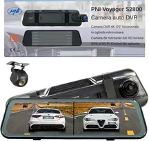 Automobilinis vaizdo registratorius PNI Voyager S2800 UHD 4K 170°, integruotas į galinio vaizdo veidrodėlį, 9.66 colio, IPS jutiklinis ekranas, parkavimo stebėjimas, G-sensorius, „micro SD“ kortelės lizdas, USB-C, GPS funkcija, „Wi-Fi“, valdymas programėle, pridedama galinio vaizdo kamera „Full HD“
