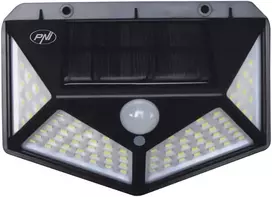 PNI GreenHouse WS10 LED saulės energija įkraunamas šviestuvas, 100 LED, 600 lm, PIR kampas 120 laipsnių, baterija 1800 mAh, montuojamas ant sienos