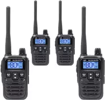 4 nešiojamų radijo stotelių rinkinys PNI PMR R45 PRO 446MHz, 0.5W, 99 programuojami kanalai, 16 PMR ir 38 CTCSS bei 104 DCS tonai, 5 lygių Squelch, VOX, TOT, BCL, Scan, Roger Beep