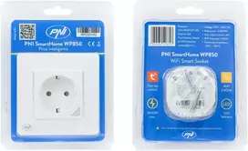 PNI SmartHome WP850 WiFi išmanusis kištukinis lizdas, montuojamas į sieną, valdymas internetu, skirta Tuya Smart programėlė, suderinamas su Amazon Alexa ir Google Home