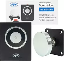 Elektromagnetas durims prilaikyti PNI EM50KG Fail safe, montuojamas ant sienos, 12/24V, laikymo jėga 50 kg
