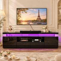 180 cm blizgios juodas spalvos TV staliukas su LED ir USB , tinkantis iki 75 colių įstrižainės televizoriams