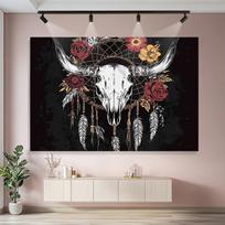 Bohemiškas gobelenas su kaukole ir plunksnomis, 51 colių * 59 colių / 130 cm * 150 cm