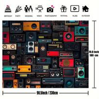 Retro magnetolos gobelenas muzikos mėgėjams, 230*180cm/90.5*70.8inch