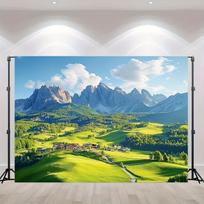 Pavasario kalnų peizažo fotografijos gobelenas, 39inch*59inch/100cm*150cm
