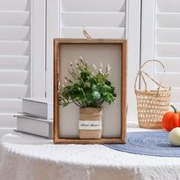 Medinis nuotraukų rėmelis su gėlėmis, Dandelion Square Wood Linen Photo Frame-23891 White Green