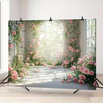 Elegantiškas Rožių Langų Fonas Sode, 130*150cm/51inch×59inch