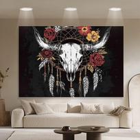 Bohemiškas gobelenas su kaukole ir plunksnomis, 39inch*59inch/100cm*150cm