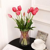 Rankų kremo ir tulpių vazos rinkinys,  Dark pink-39CM simulated mini tulips 5 branches. BH003 pumpkin glass combination