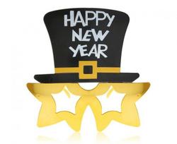 Akiniai "Happy New Year", cilindras, aukso spalvos