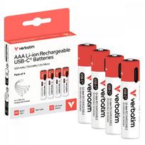 Verbatim AAA USB-C Rechargeable Batteries 4 pc + cable