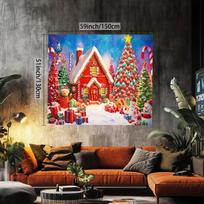 Kalėdinė trobelė ir sniego senis gobelenas, 59*51inch(150x130cm)
