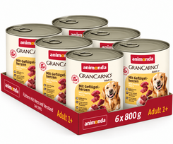 GranCarno konservai šunims su paukštienos širdelėmis, 6x800g