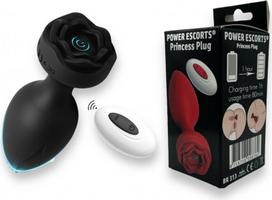Power Escorts - Princess Plug - Remote Rose Design Plug - USB Rechargeable - 10 Functions - Black