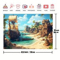 Jūrinis piratų laivo gobelenas su palmėmis, 210*150cm/82.6*59inch
