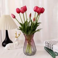 Rankų kremo ir tulpių vazos rinkinys,  Light purple-39CM simulated mini tulips 5 branches. BH003 pumpkin glass combination