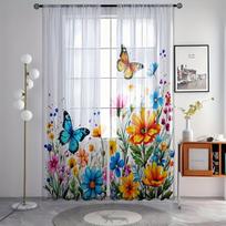 2 vnt. Spalvotos drugelio rašto permatomos užuolaidos, W52*H95inch/W132*H241cm X 2PC