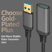 Nailoninis USB 3.0 prailginimo kabelis,  Juoda