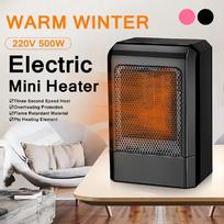 500W 220V Portable Electric Mini Fan Space Heater Winter Warm Home Office Desk Air Conditioner Heating For Baby Shower brown