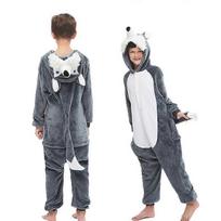 Fleece Children's Tiger Onesie Pajamas Christmas Halloween Animal Cosplay Costume Edge Wolf Print 140 Yards gray