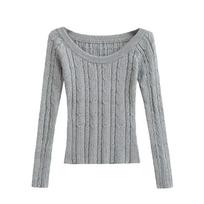 French Spicy Girl One-Shoulder Slim Cable Knit Sweater Medium