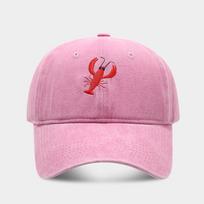 Vintage Lobster Embroidered Cotton Baseball Cap With Sun Protection For Outdoor Sports Pink pink