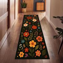 Boho Gėlių Ilgas Kilimas Vintažinis Juodas Koridoriaus Kilimas Neslystantis Plaunamas Svetainės Miegamojo Įėjimo Dekoravimui 40X60CM beige