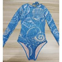 Women Long Sleeve One Piece Mesh Swimsuit With Chest Cup Printed Swimwear XL gray