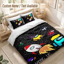 Among Us Bedding Set, 1 Duvet Cover & 2 Pillowcases Soft Comfortable Bedroom Home Textile Decor 135cmx200cm black