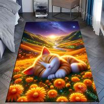 Oranžinis katinas gėlių jūroje po žvaigždėtu dangumi Kilimas svetainei Miegamajam Sofai Namų dekoras Rus Neslystantis grindų kilimėlis 40x60cm orange