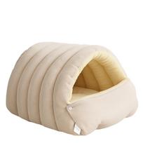 Žiemos šildomas pliušinis katės guolis Šiltas namelis gyvūnui Storinantis Šiluma Komfortas Minkštos miego lovelės kačiukams Katės urvas gyvūno šilumai (Light beige,L 50x40x28cm)
