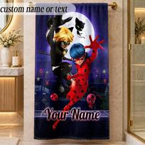 Beach TowelMiraculous Ladybug Custom Name Text Personalized Soft Towel for Beach Pool Indoor Home Decor Gift 70cmx140cm(27x55inch) white