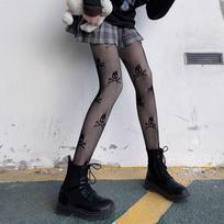 Sexy Tights Women Skull Mystery Thigh High Waist Stockings Gothic JK Lolita Mesh Nets Fishnet Pantyhose Ladies Gifts One Size gray