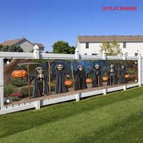 Halloween Fence Banner Cape Skull Pumpkin Decorating Outdoor Yard Decor 300*50cm（118*20in） white