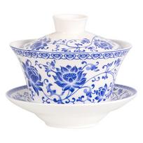 200ml Traditional Gaiwan Tea Set with Porcelain Cup Saucer and Lid Gorgeous Flower Pattern Kung Fu Teaset Portable Teaware white